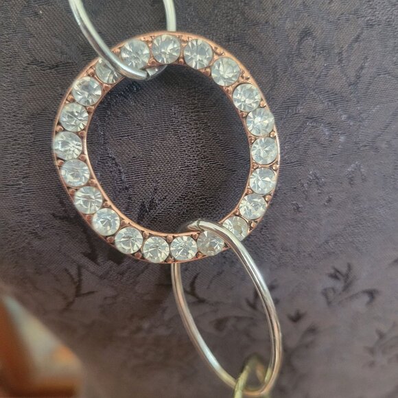 Long Multi-Tone Circle Link Necklace With Rhinestone Accents - Picture 2 of 6